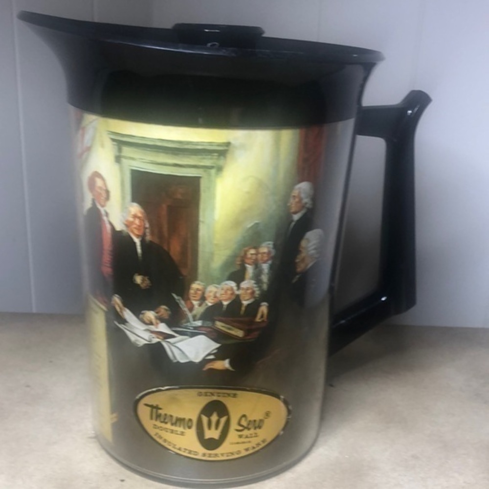 Vintage thermal pitcher Declaration of Independence plastic black with photo
